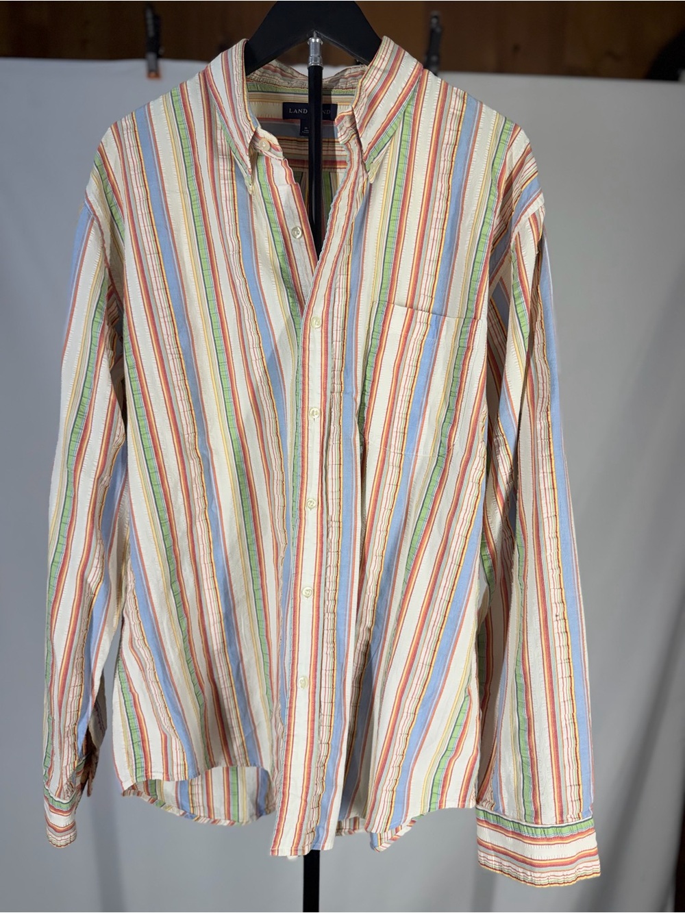Lands' End Men's Multicolor Striped Cotton Button-Down Shirt
